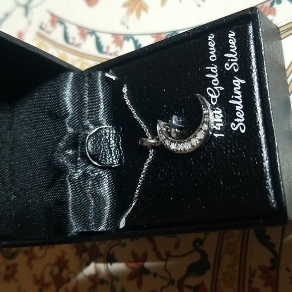 Macy's 14k gold over sterling silver and diamond moon and star necklace - Picture 3 of 10